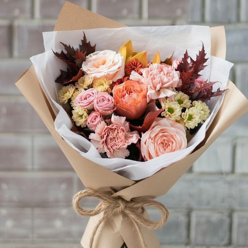 Букет цветов из: Гвоздики, Хризантемы и Розы в Энергетик