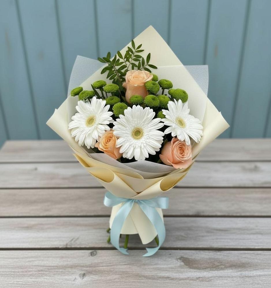 Букет цветов из: Герберы, Розы и Хризантемы в Энергетик
