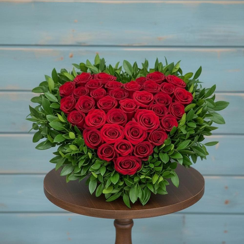 Цветочная композиция из Розы в виде сердца в Энергетик