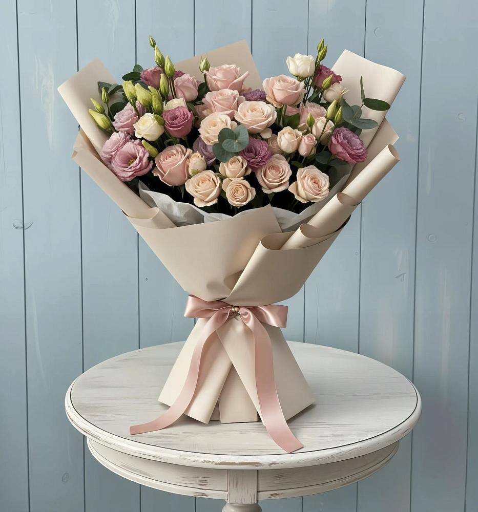 Букет цветов из: Розы и Лизиантусы в Энергетик