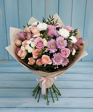 Букет цветов из:  Хризантемы, Розы и Альстромерии в Энергетик